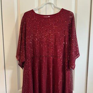 NOYIVA Womens Sequin Loose Dress Party Split Sleeves Casual - Red